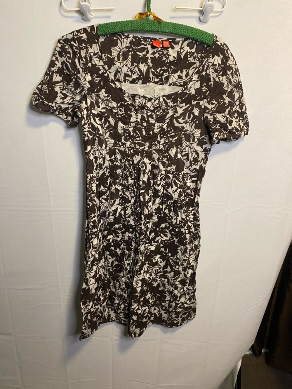 Esprit Brown and White Floral Short-Sleeve Dress
